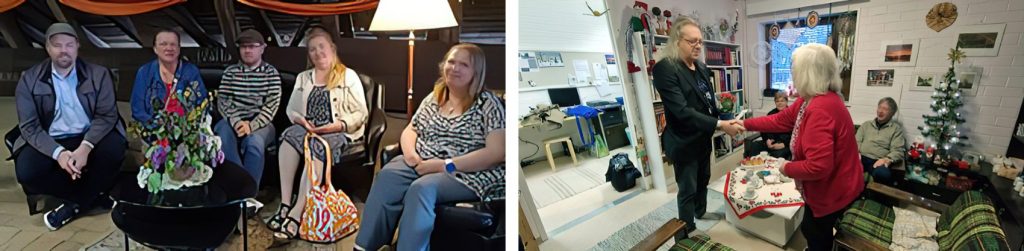 Vasemmalla: Työttömien Keskusjärjestön toiminnanjohtaja Jukka Haapakoski sekä Jyvässeudun työllistämisyhdistyksen (JST) väkeä Mikkelin Työttömien 30-vuotisjuhlassa 10.6.2022. Kuva: JST:n arkisto Oikealla: Imatran Työnhakijoiden 30-vuotisjuhla uusissa tiloissa. Kuvassa Timo Mykrä, yhdistyksen puheenjohtaja sekä Lappeenrannan Seudun Työnhakijoiden Marja Pylkkö. Kuva: Juha Keränen